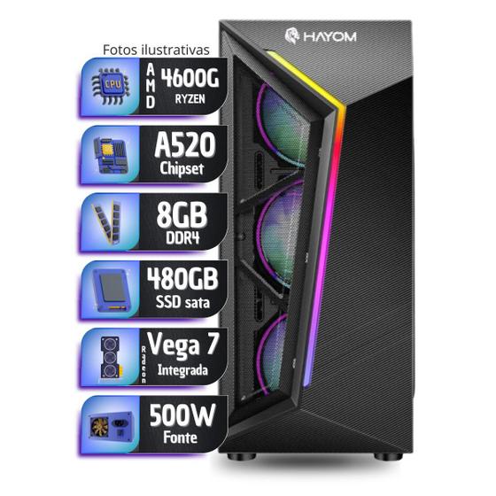 Imagem de Computador Cpu PC Gamer  AMD Ryzen 5 4600g Vega 7 8gb ddr4 480gb ssd sata - PC Master