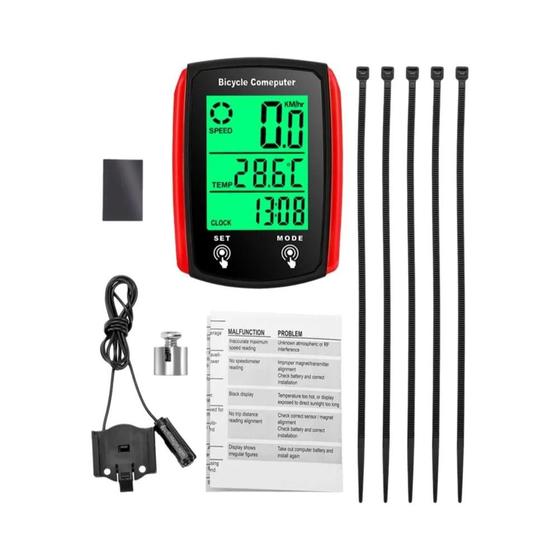 Imagem de Computador de Bicicleta com Fio - Display LCD Digital com Luz de Fundo - Velocímetro e Odômetro