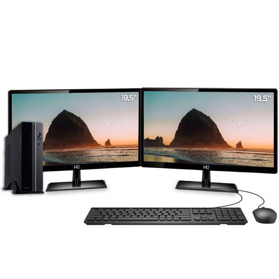 Imagem de Computador Desktop com 2 Monitores 19.5" LED Intel Core i5 4GB SSD 240GB Gabinete Slim mouse e teclado Easypc Dual View 