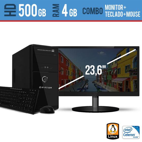 Imagem de Computador Desktop com Monitor 23,5 HDMI  Processador Intel Celeron 4GB HD 500 Linux