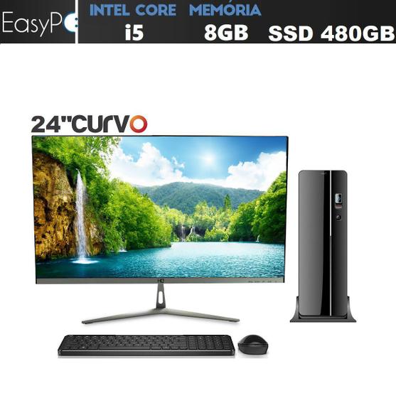 Imagem de Computador Desktop Completo Monitor 24" Curvo Full HD Intel Core i5 8GB SSD 480GB mouse teclado sem fio EasyPC Screen ES04