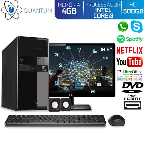 Imagem de Computador Desktop Quantum Expert QE31902MD Intel Core i3 3GHZ 4GB HD 500GB DVD-RW Kit Multimídia e Monitor 19.5" LED HDMI 