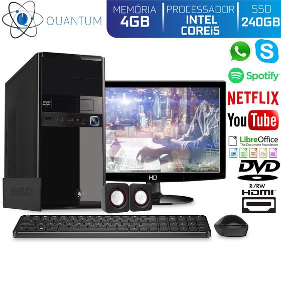 Imagem de Computador Desktop Quantum Expert QE51510MD Intel Core i5 3,4GHZ 4GB SSD 240GB DVD-RW Kit Multimídia e Monitor LED HDMI 