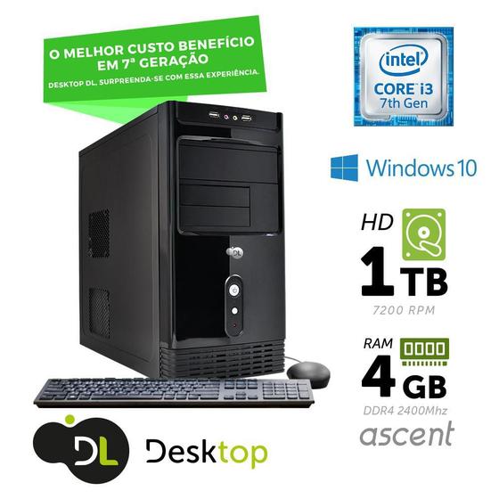Desktop Dl Ascent Cjd002mtx I3-7100 3.90ghz 4gb 1tb Intel Hd Graphics 630 Windows 10 Pro Sem Monitor