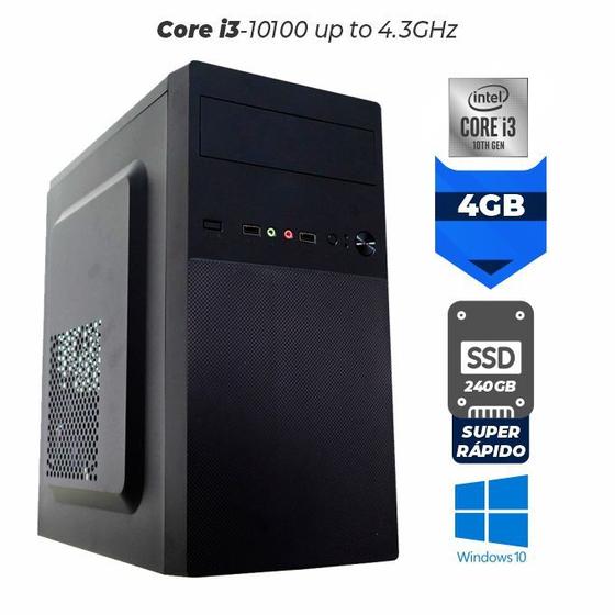 Imagem de Computador Elo Intel Core i3-10100 Up to 4,3Ghz Cache 6MB Memória 4GB Ram Hd SSD 240GB Windows 10 e pacote de Programas