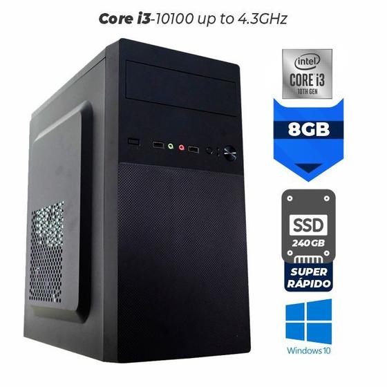 Imagem de Computador Elo Intel Core i3-10100 Up to 4,3Ghz Cache 6MB Memória 8GB Ram Hd SSD 240GB Windows 10 e pacote de Programas