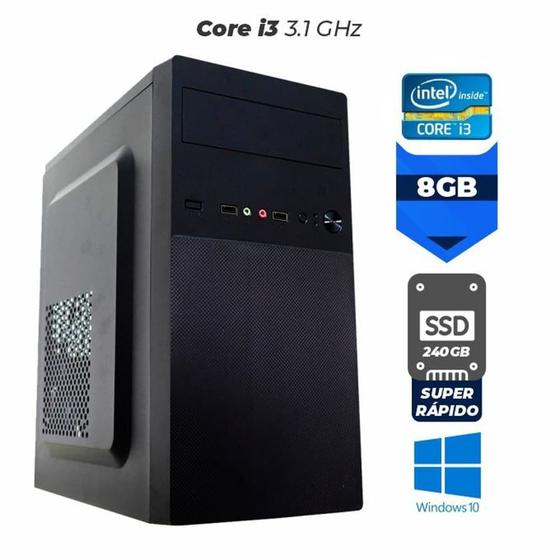 Computador Elo Intel Core i3 3,1Ghz 8GB Ram Hd SSD 240GB Super rápido Windows 10 e pacote de Programas - Elobr informática Imagem de Computador Elo Intel Core i3 3,1Ghz 8GB Ram Hd SSD 240GB Super rápido Windows 10 e pacote de Programas