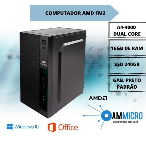Imagem de Computador facil amd fm2 dual-core - 16gb de ram - ssd 240gb sata - gabinete preto - windows 10 pro