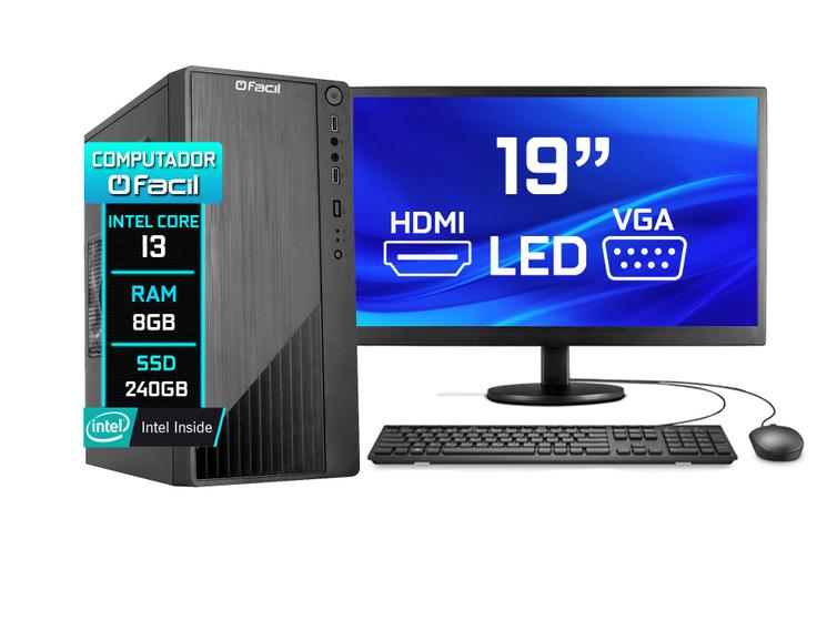 Imagem de Computador Fácil H61 Intel Core i3 (2ª Geração) 8GB SSD 240GB Monitor 19" LED HDMI - Teclado e Mouse
