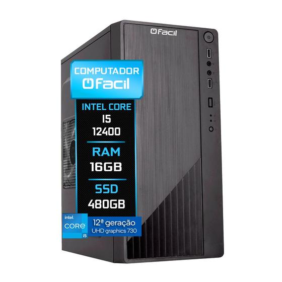 Computador Fácil Intel Core i5 12400 (12ª Geração) 16GB DDR4 SSD 480GB Menor preço em Computador Fácil Intel Core i5 12400 (12ª Geração) 16GB DDR4 SSD 480GB