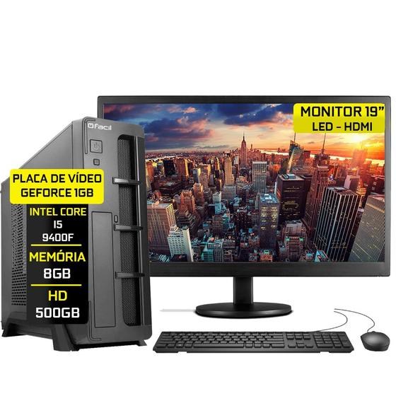 Imagem de Computador Fácil Slim Premium Completo Intel Core i5 9400f (Nona Geração) 8GB DDR4 3000MHz HD 500GB Monitor 19" HDMI LED