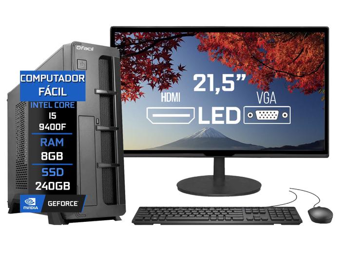 Imagem de Computador Fácil Slim Premium Completo Intel Core i5 9400f (Nona Geração) 8GB DDR4 SSD 240GB Monitor 21,5" HDMI LED