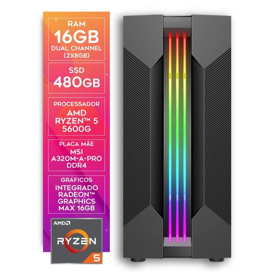 Imagem de Computador Gamer AMD Ryzen 5 5600G 16GB (2x8GB) SSD 480GB Radeon Vega 7 CertoX Stream 1036