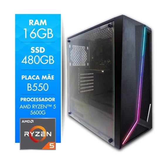 Imagem de Computador Gamer AMD Ryzen 5 5600G 16GB SSD 480GB Radeon Vega 7 CertoX Stream 1042