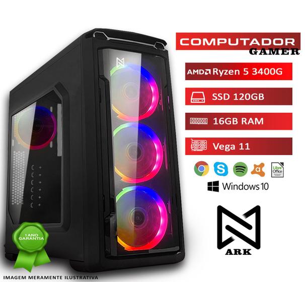 Imagem de Computador Gamer ARK Powered By Asus AMD Ryzen 5 3400G, 16GB, SSD 120GB, Radeon Vega 11, Windows 10 Pro
