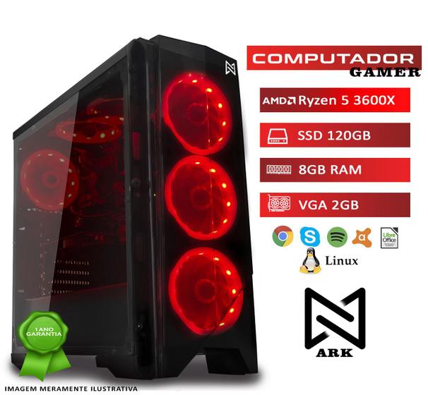 Imagem de Computador Gamer ARK Powered By Asus AMD Ryzen 5 3600X, 8GB, SSD 120GB, VGA 2GB BITS, Linux