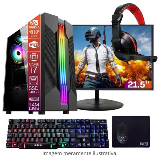 Computador Gamer completo Intel Core i7 16GB de Memória SSD 240GB Placa de Video Geforce 4GB Monitor 21.5 com Teclado, Mouse, Mouse Pad e Headset Menor preço em Computador Gamer completo Intel Core i7 16GB de Memória SSD 240GB Placa de Video Geforce 4GB Monitor 21.5 com Teclado, Mouse, Mouse Pad e Headset