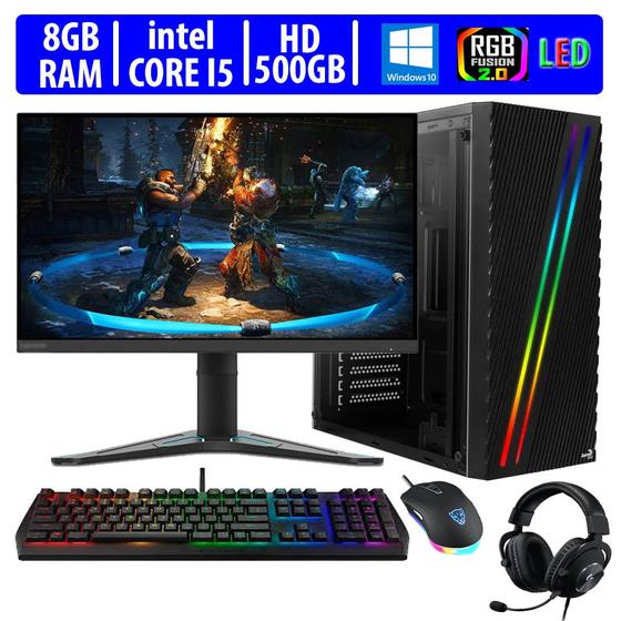 Imagem de Computador Gamer Completo RGB Intel Core i5 8GB HD 500GB Kit Gamer com Headset Monitor Windows 10