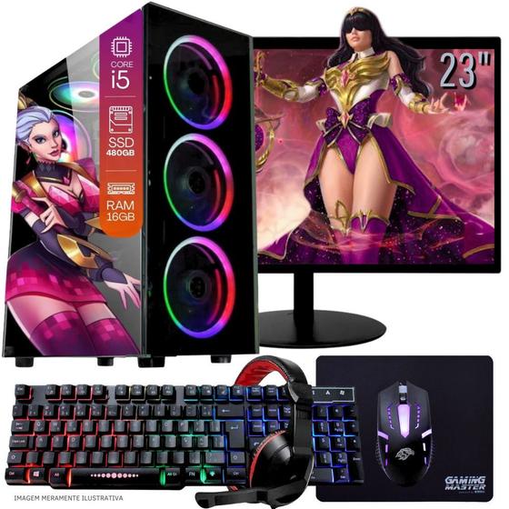 Imagem de Computador Gamer Completo TOB Intel Core i5 SSD 480GB 16GB Teclado Mouse Mouse Pad e Headset Gamer Monitor 23" Windows 10 Pro Trial