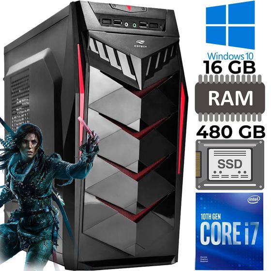 Imagem de Computador Gamer Core i7-10700, HD SSD 480GB, Memória RAM 16GB DDR4, Placa de Vídeo 1GB, Fonte Real 500W