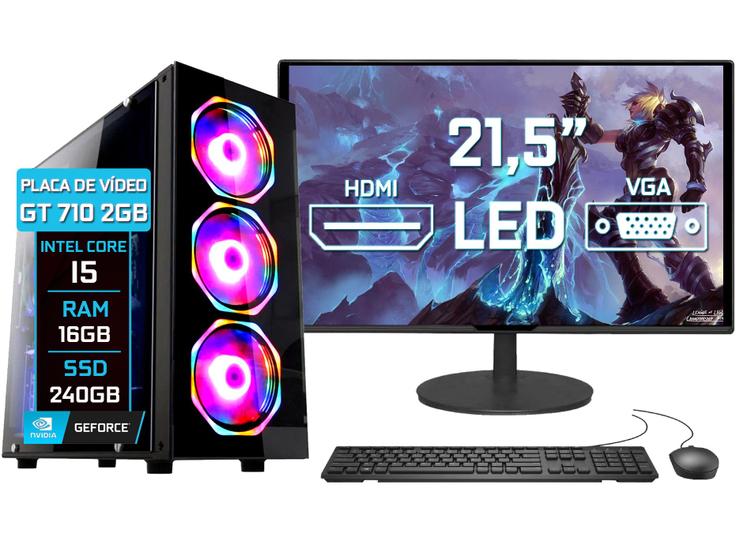 Imagem de Computador Gamer Fácil  Completo Intel Core i5 16GB SSD 240GB GeForce 2GB Monitor 21,5" HDMI LED