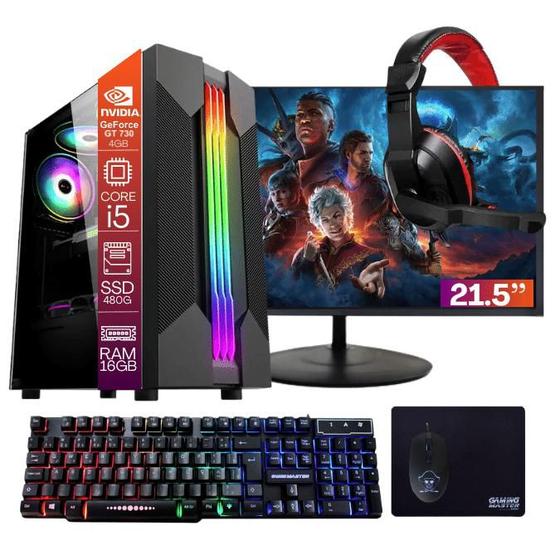 Imagem de Computador Gamer TOB Core i5 SSD 480GB 16GB VGA GT730 4GB Windows 10 Pro Trial + Teclado/Mouse + Mouse Pad + Headset + Monitor 21.5