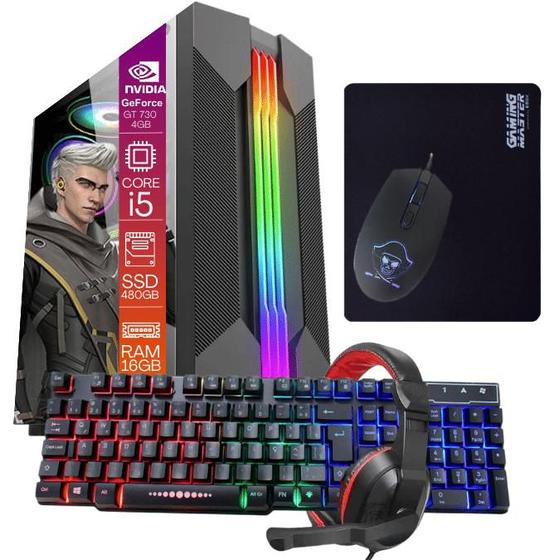 Computador Gamer TOB Core i5 SSD 480GB 16GB VGA GT730 4GB Windows 10 Pro Trial + Teclado/Mouse + Mouse Pad + Headset Menor preço em Computador Gamer TOB Core i5 SSD 480GB 16GB VGA GT730 4GB Windows 10 Pro Trial + Teclado/Mouse + Mouse Pad + Headset