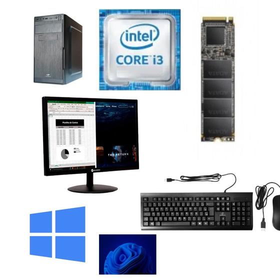 Imagem de Computador Intel Core i3 7100 (Setima Geração) 8GB DDR4 SSD NVME 120GB HD 5OOGB WD MONITOR 19,5GT TECLADO E MOUSE WIN11