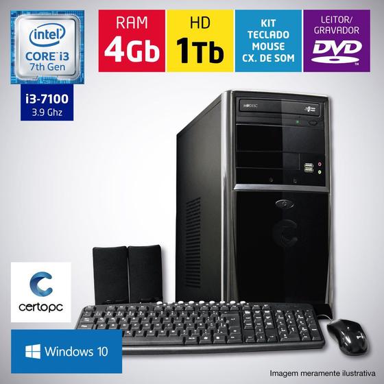 Computador Intel Core i3 7ª Geração 4GB HD 1TB DVD com Windows 10 Certo ...