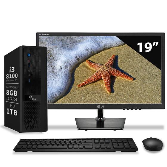 Imagem de Computador Intel Core i3 8100 8GB DDR4 1TB Wifi com Monitor 19 LG 20M37A 3Green