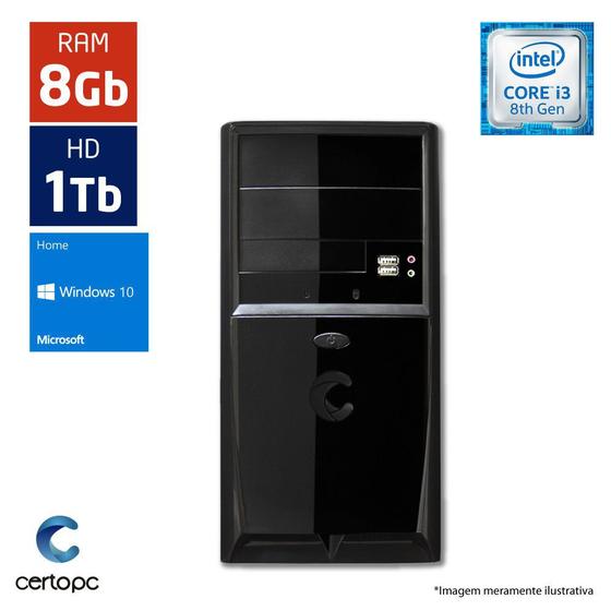 Imagem de Computador Intel Core I3 8ª Geração 8GB HD 1TB Windows 10 SL Certo PC Smart 1014