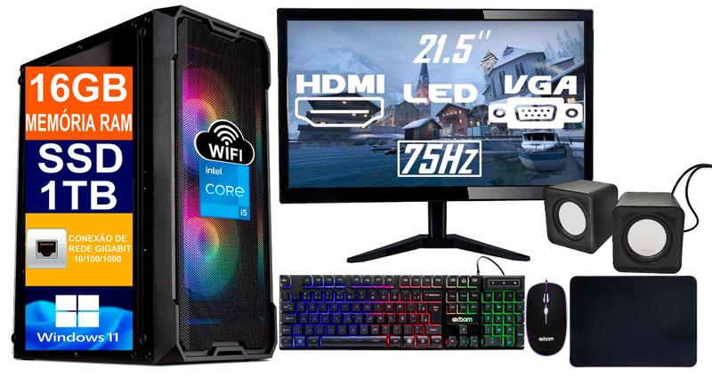 Imagem de Computador Intel Core I5 10400, 16GB DDR4, SSD 1TB M2 + Fonte 500w + Monitor 21.5P +Teclado+Mouse