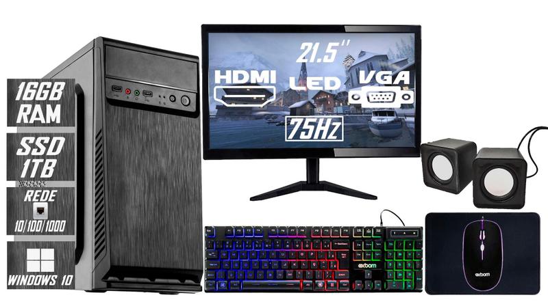 Computador Intel Core I5, 16GB, SSD 1TB M2 + Fonte 500w + Monitor 21.5P + Teclado + Mouse Menor preço em Computador Intel Core I5, 16GB, SSD 1TB M2 + Fonte 500w + Monitor 21.5P + Teclado + Mouse