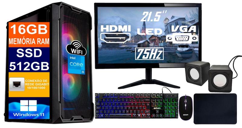 Imagem de Computador Intel Core I5 6500, 16GB DDR4, SSD 512GB M2 + Fonte 500w + Monitor 21.5P +Teclado+Mouse