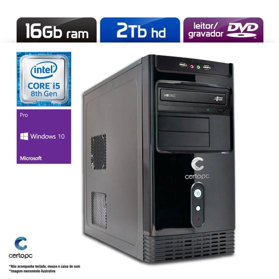 Imagem de Computador Intel Core i5 8ª Geração 16GB HD 2TB DVD Windows 10 PRO Certo PC Select 1036