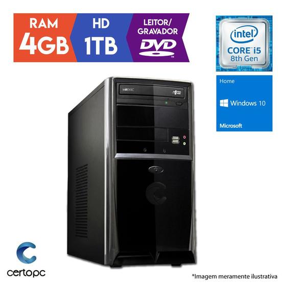 Imagem de Computador Intel Core i5 8ª Geração 4GB HD 1TB DVD Windows 10 SL Certo PC Select 1005