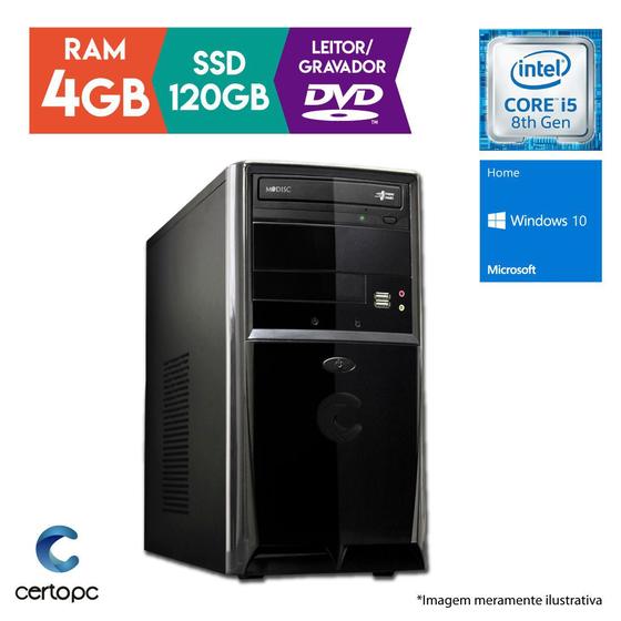 Imagem de Computador Intel Core i5 8ª Geração 4GB SSD 120GB DVD Windows 10 SL Certo PC Select 1017