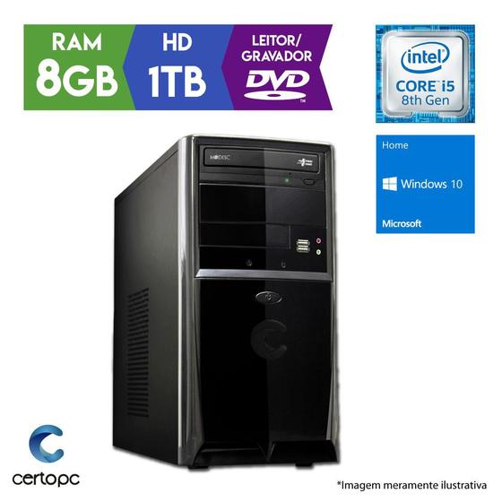 Imagem de Computador Intel Core i5 8ª Geração 8GB HD 1TB DVD Windows 10 SL Certo PC Select 1011