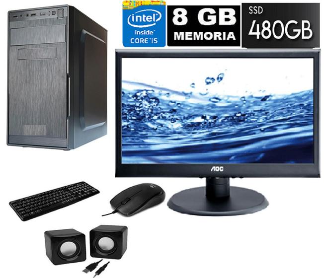 Imagem de Computador Intel core i5 8gb SSD 480gb Monitor 19 Polegada + Kit