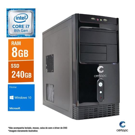 Imagem de Computador Intel Core i7 8 Geração 8GB SSD 240GB Windows 10 Home Certo PC Desempenho 1026