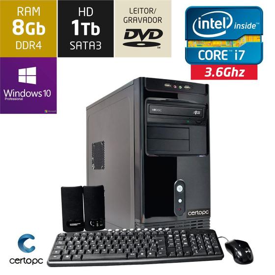 Imagem de Computador Intel Core i7 8GB HD 1TB DVD com Windows 10 PRO Certo PC Desempenho 912