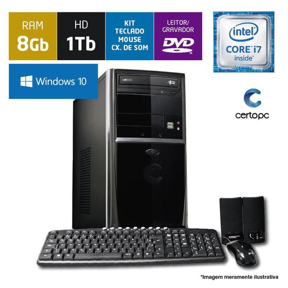 Imagem de Computador Intel Core i7 8GB HD 1TB DVD com Windows 10 SL Certo PC Desempenho 911