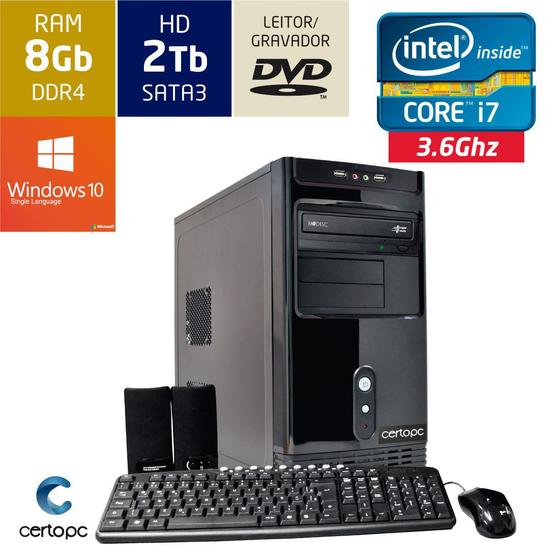 Imagem de Computador Intel Core i7 8GB HD 2TB DVD com Windows 10 SL Certo PC Desempenho 914