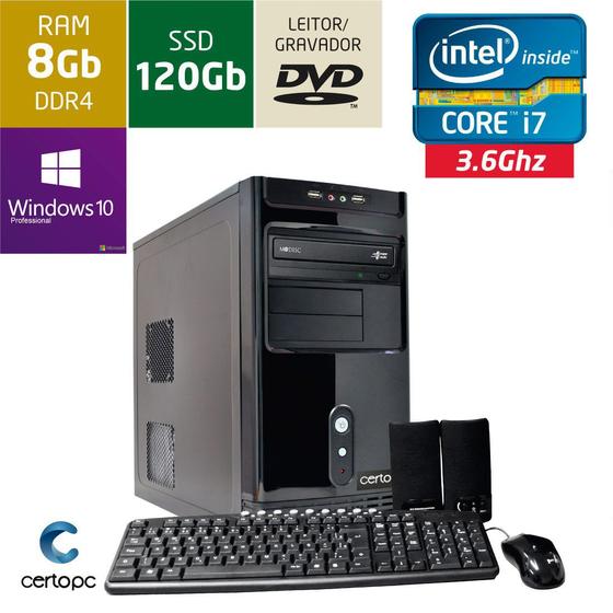 Imagem de Computador Intel Core i7 8GB SSD 120GB DVD com Windows 10 PRO Certo PC Desempenho 918