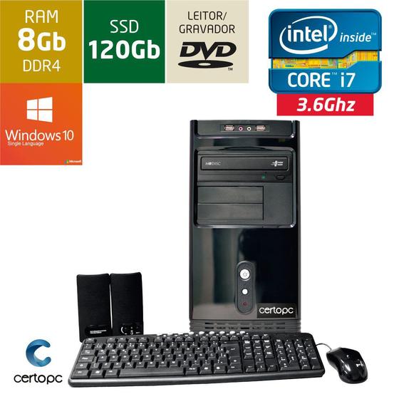 Imagem de Computador Intel Core i7 8GB SSD 120GB DVD com Windows 10 SL Certo PC Desempenho 917