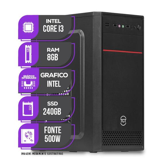 Imagem de Computador Mancer, Intel Core I3 8º Geração, 8GB DDR4, SSD 240GB, 500W + Adaptador WI-FI