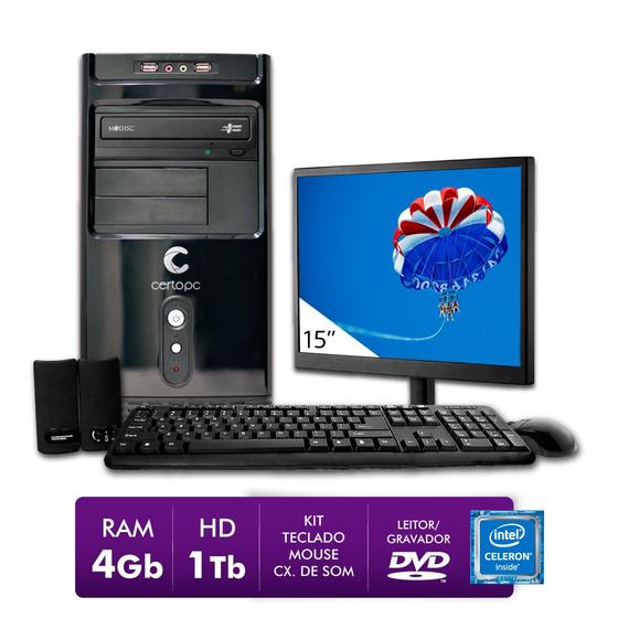 Imagem de Computador + Monitor 15'' Intel Dual Core 2.41GHz 4GB HD 1TB DVD Certo PC FIT 1036