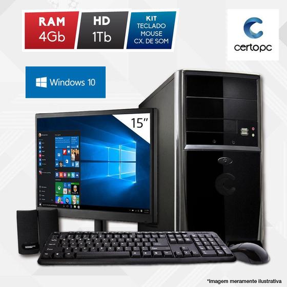 Imagem de Computador + Monitor 15” Intel Dual Core 2.41GHz 4GB HD 1TB Windows 10 SL Certo PC Fit 1039