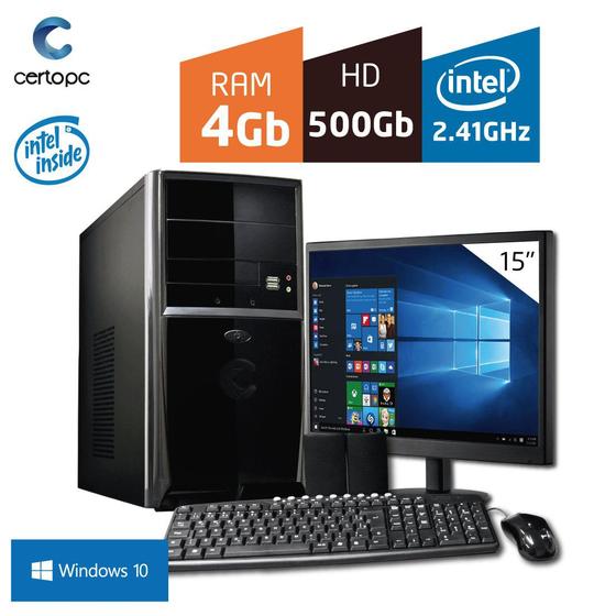 Imagem de Computador + Monitor 15'' Intel Dual Core 2.41GHz 4GB HD 500GB com Windows 10 Certo PC FIT 015
