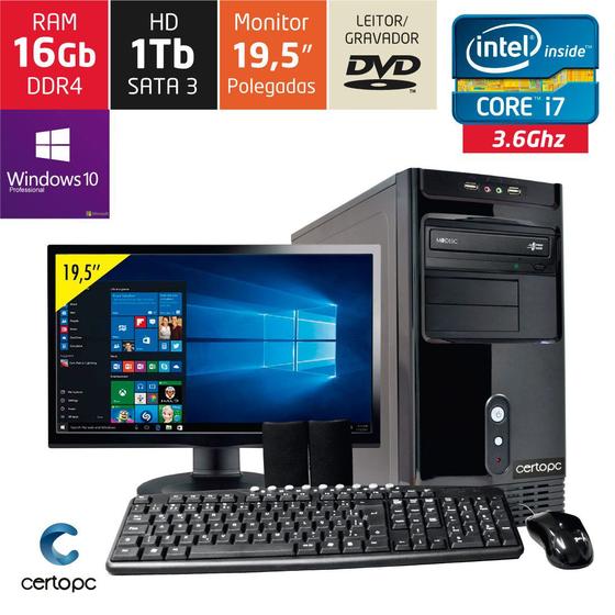 Imagem de Computador + Monitor 19,5 Intel Core i7 16GB HD 1TB DVD com Windows 10 PRO Certo PC Desempenho 939